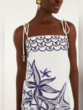 FARM Rio | Dresses | Farm Rio Coast Stars Mini Dress White Blue Linen ...
